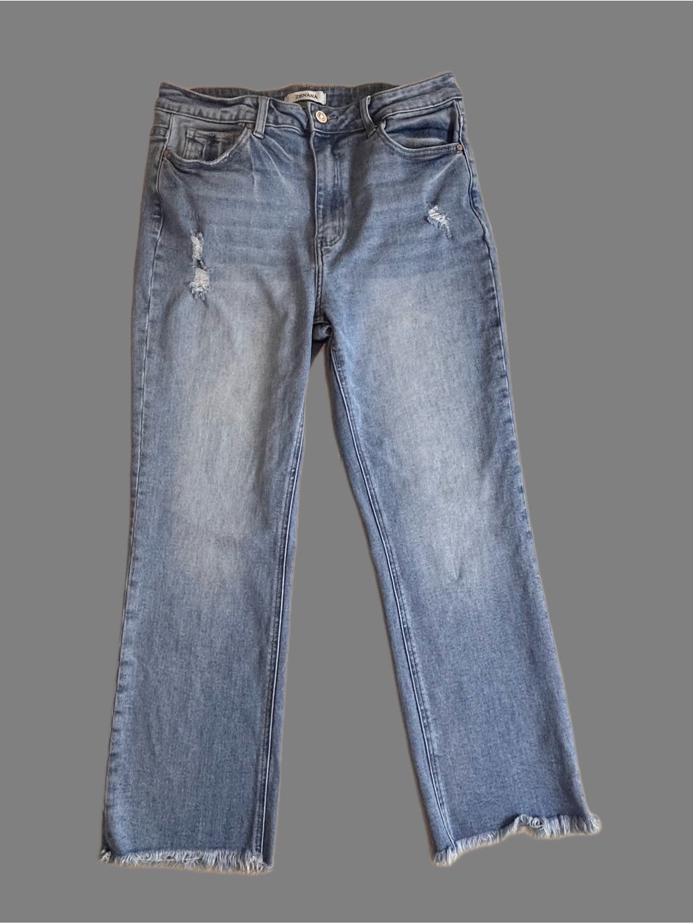 Zenana Outfitters Light Blue Flare Jeans with Frayed Hem